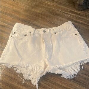Levi's Cream Frayed Hem Jean Shorts